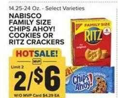 Food Lion Nabisco family size chips ahoy! cookies or ritz crackers offer