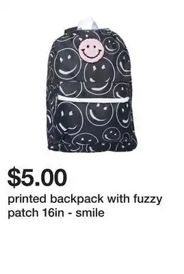 Five Below Printed backpack with fuzzy patch 16in - smile offer