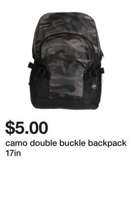 Five Below Camo double buckle backpack 17in offer