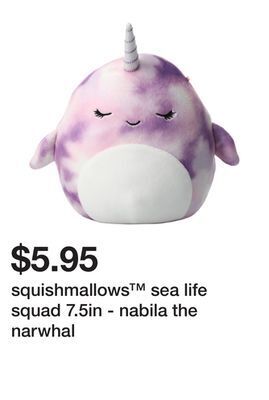 Five Below Squishmallows™ sea life squad 7.5in - nabila the narwhal offer