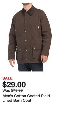TJ Maxx Men's cotton coated plaid lined barn coat offer