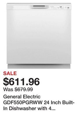 Kmart General electric gdf550pgrww 24 inch built-in dishwasher with 4 wash cycles, 16 place settings- offer