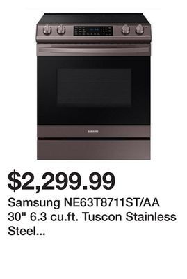 Kmart Samsung ne63t8711st/aa 30" 6.3 cu.ft. tuscon stainless steel electric range with 5 burners with air fryer offer