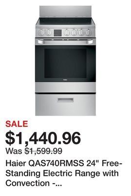 Kmart Haier qas740rmss 24" free-standing electric range with convection - stainless steel offer
