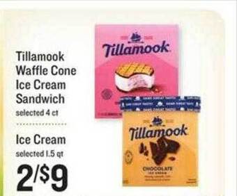 Lowes Foods Tillamook waffle cone ice cream sandwich offer