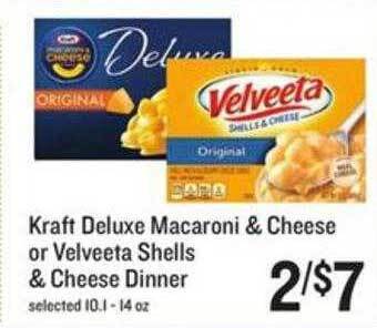 Lowes Foods Kraft deluxe macaroni & cheese or velveeta shells & cheese dinner offer