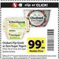 Safeway Chobari flip greek or zero sugar yogurt offer