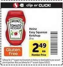 Safeway Heinz easy squeeze ketchup offer
