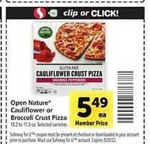 Safeway Open nature cauliflower or broccoli crust pizza offer