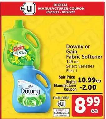 Safeway Downy or gain fabric softener offer