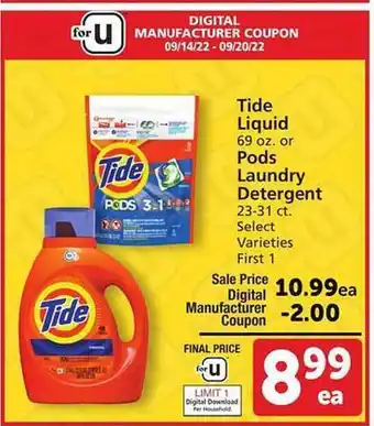 Safeway Tide liquid or pods laundry detergent offer