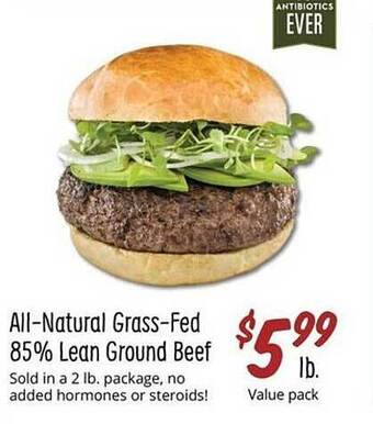 Sprouts Farmers Market All-natural grass-fed 85% lean ground beef offer
