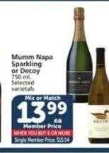 Vons Mumm napa sparkling or decoy offer