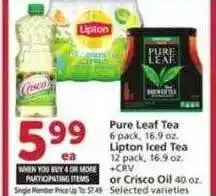 Vons Pure leaf tea lipton iced tea or crisco oil offer