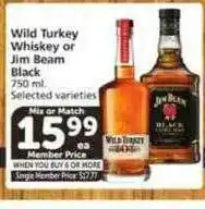 Vons Wild turkey whiskey or jim beam black offer