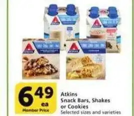 Vons Atkins snack bars, shakes or cookies offer