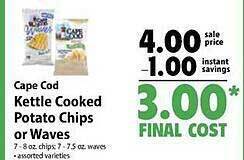 Cape cod kettle cooked potato chips or waves