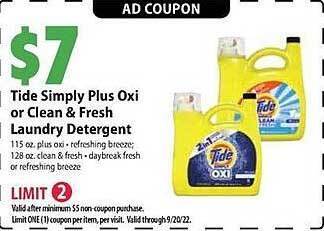 Festival Foods Tide simply plus oxi or clean & fresh laundry detergent offer