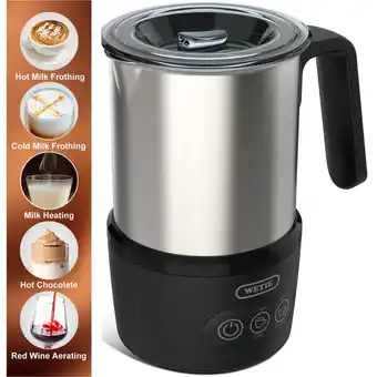 Walmart Wetie electric milk frother for coffee, 5-in-1 13.5oz stainless aerating red wine, hot/cold milk steamer foam maker for latte offer