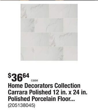 The Home Depot Home decorators collection carrara polished 12 in. x 24 in. polished porcelain floor and wall tile (16 sq. ft./case) offer