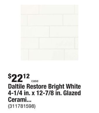The Home Depot Daltile restore bright white 4-1/4 in. x 12-7/8 in. glazed ceramic subway wall tile (10.64 sq. ft./case) offer