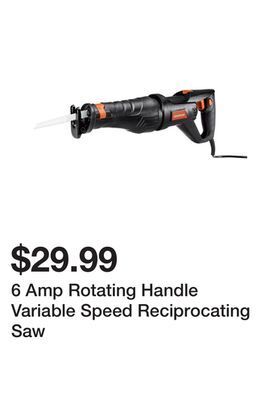Harbor Freight Tools 6 amp rotating handle variable speed reciprocating saw offer