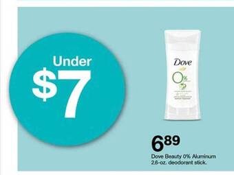 Target Dove beauty 0% aluminum deodorant stick offer
