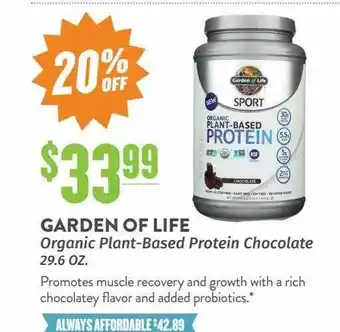 Natural Grocers Garden of life organic plant-based protein chocolate offer