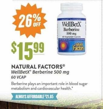 Natural Grocers Natural factors wellbetx berberine offer