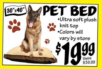 Ollie's 30" x 40" pet bed offer