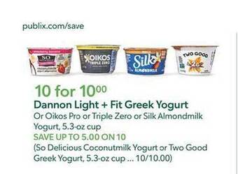 Publix Dannon light + fit greek yogurt offer