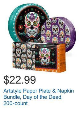 Costco Artstyle paper plate & napkin bundle, day of the dead, 200-count offer