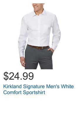 Costco Kirkland signature men's white comfort sportshirt offer