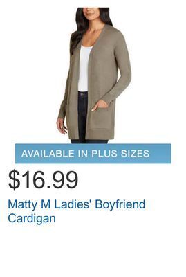Costco Matty m ladies' boyfriend cardigan offer