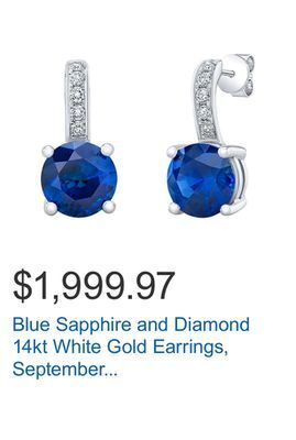Costco Blue sapphire and diamond 14kt white gold earrings, september birthstone offer