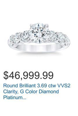 Costco Round brilliant 3.69 ctw vvs2 clarity, g color diamond platinum wedding ring offer