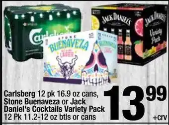 Super King Markets Carlsberg cans stone buenaveza or jack daniel's cocktails variety pack offer