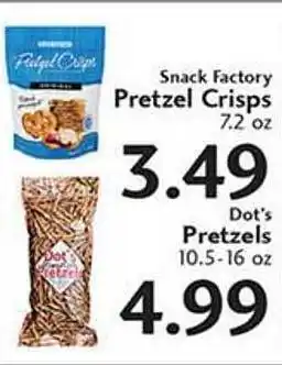 Sunset Foods Snack factory pretzel crisps, dot's pretzels offer