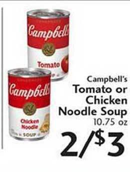 Sunset Foods Campbell's tomato or chicken noodle soup offer