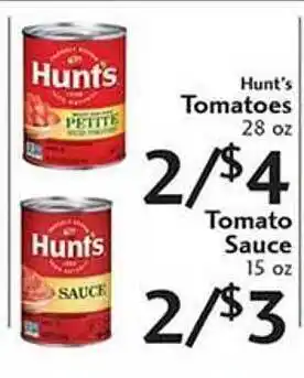 Sunset Foods Hunt's tomatoes, tomato sauce offer