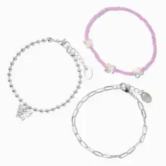 Claire's Silver butterfly purple beads bracelet set (3 pack) offer