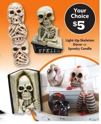 Family Dollar Light-up skeleton décor or spooky candle offer