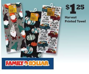 Family Dollar Harvest printed towel offer
