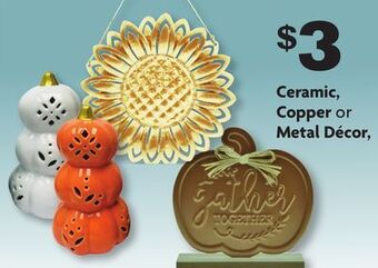 Family Dollar Ceramic, copper or metal décor offer
