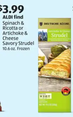 Aldi Spinach & ricotta or artichoke & cheese savory strudel offer