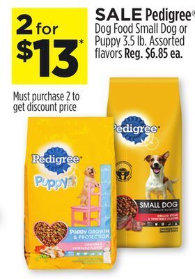 Dollar General Pedigree® dog food small dog or puppy offer