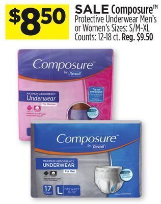 Dollar General Composure™ protective underwear men's or women's offer