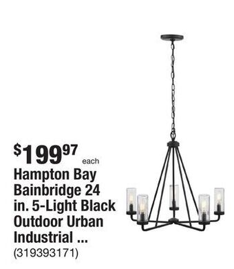 The Home Depot Hampton bay bainbridge 24 in. 5-light black outdoor urban industrial chandelier with clear glass shades offer