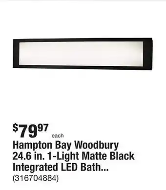 The Home Depot Hampton bay woodbury 24.6 in. 1-light matte black integrated led bathroom vanity light bar with frosted acrylic shade offer