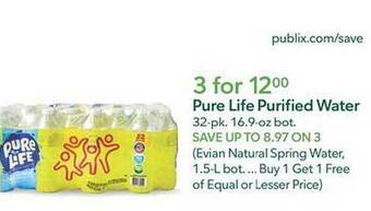 Publix Pure life purified water offer